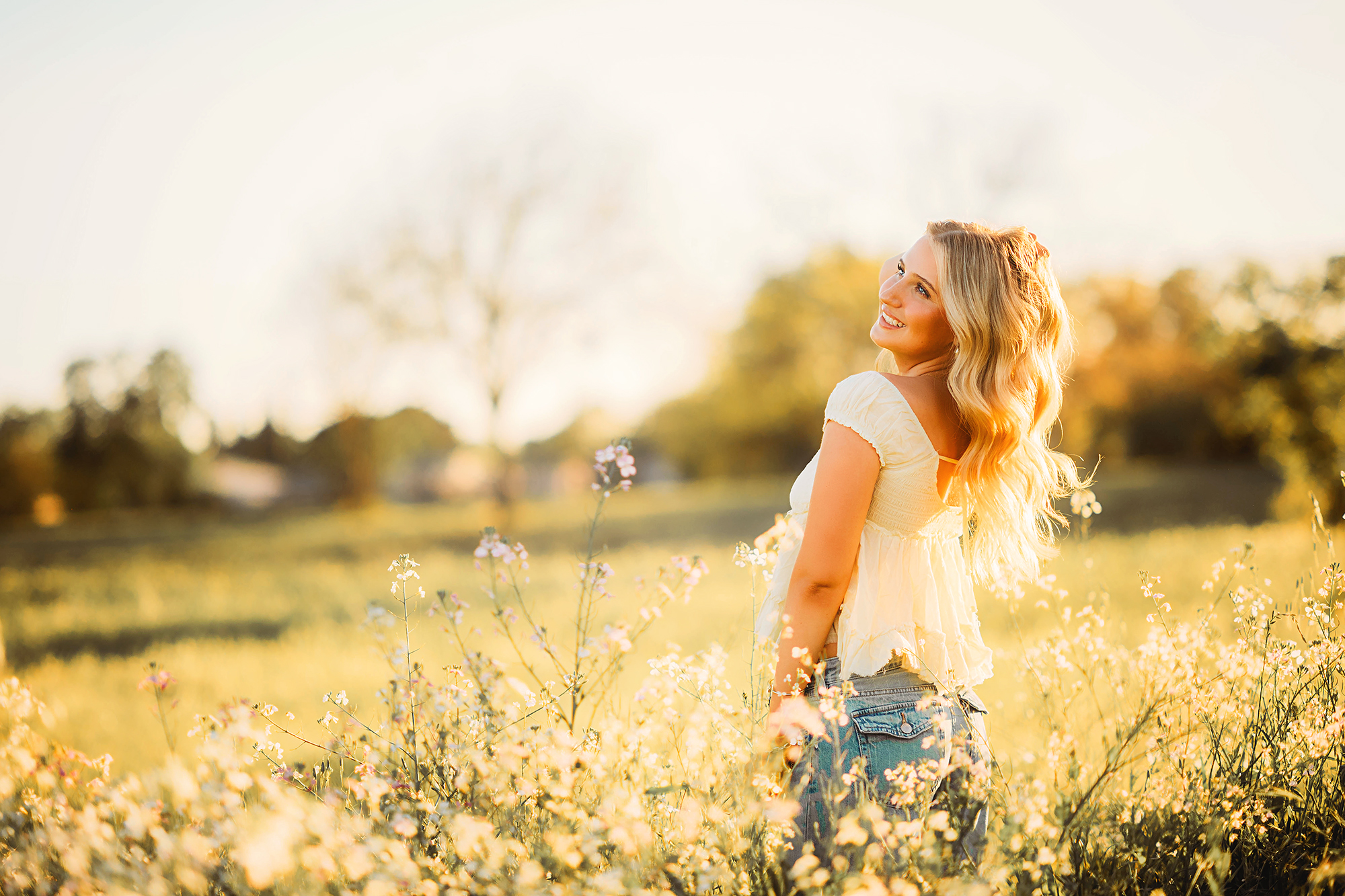 Best locations in Sacramento for Senior Photos in open fields at sunset with golden tones